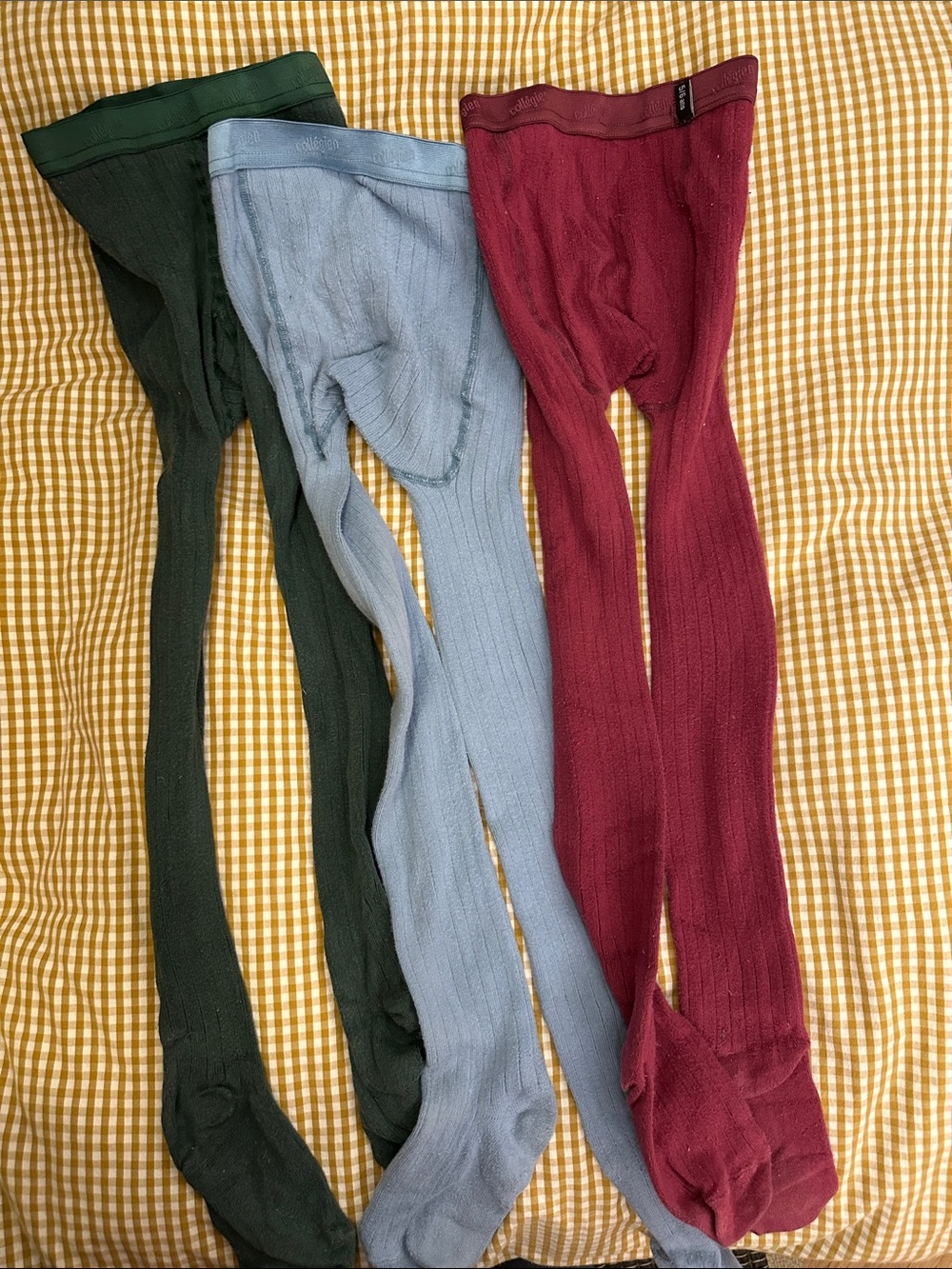 Kids Ribbed Tights - Burgundy, dark green and Light Blue